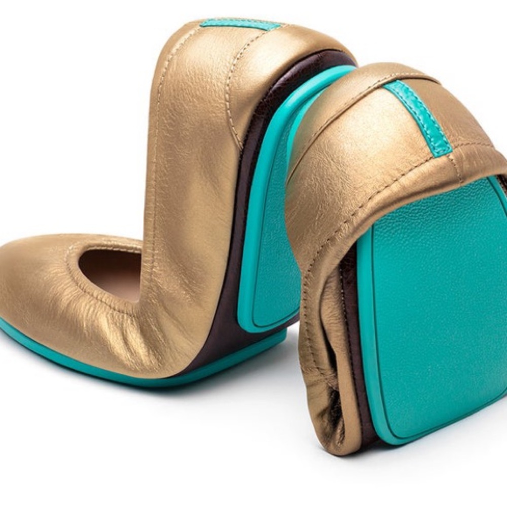 Tieks Metallic Gold Leather Ballet Flats Women's Size 9 Foldable Comfort Shoes